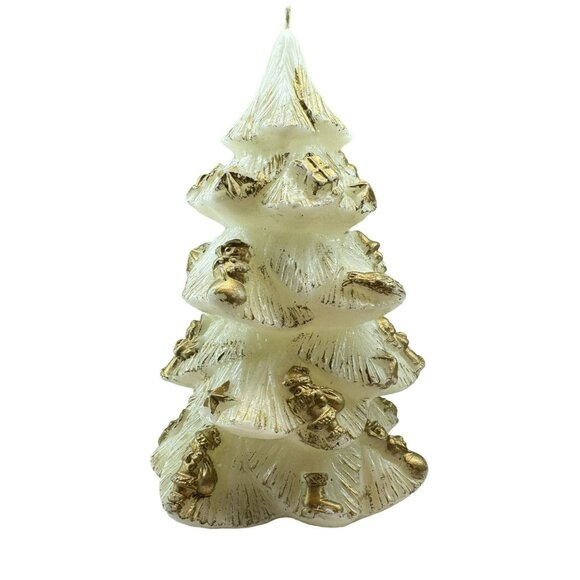 Vintage White 9" Christmas Tree Gold Painted Ornaments Never Burned Collectible - Picture 1 of 7